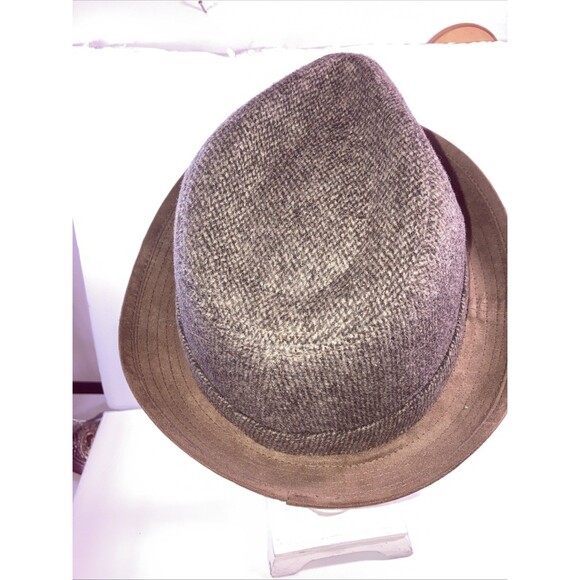 VTG Wool Tweed Herringbone Fedora Hat USA Made Wool English Brown X-Large - Picture 3 of 5